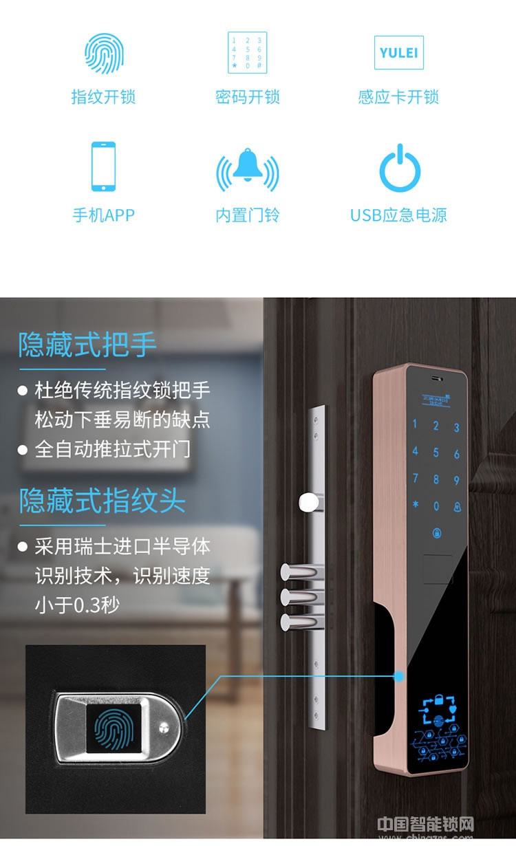 维也纳智能锁全自动指纹锁密码锁 家用防盗门大门锁