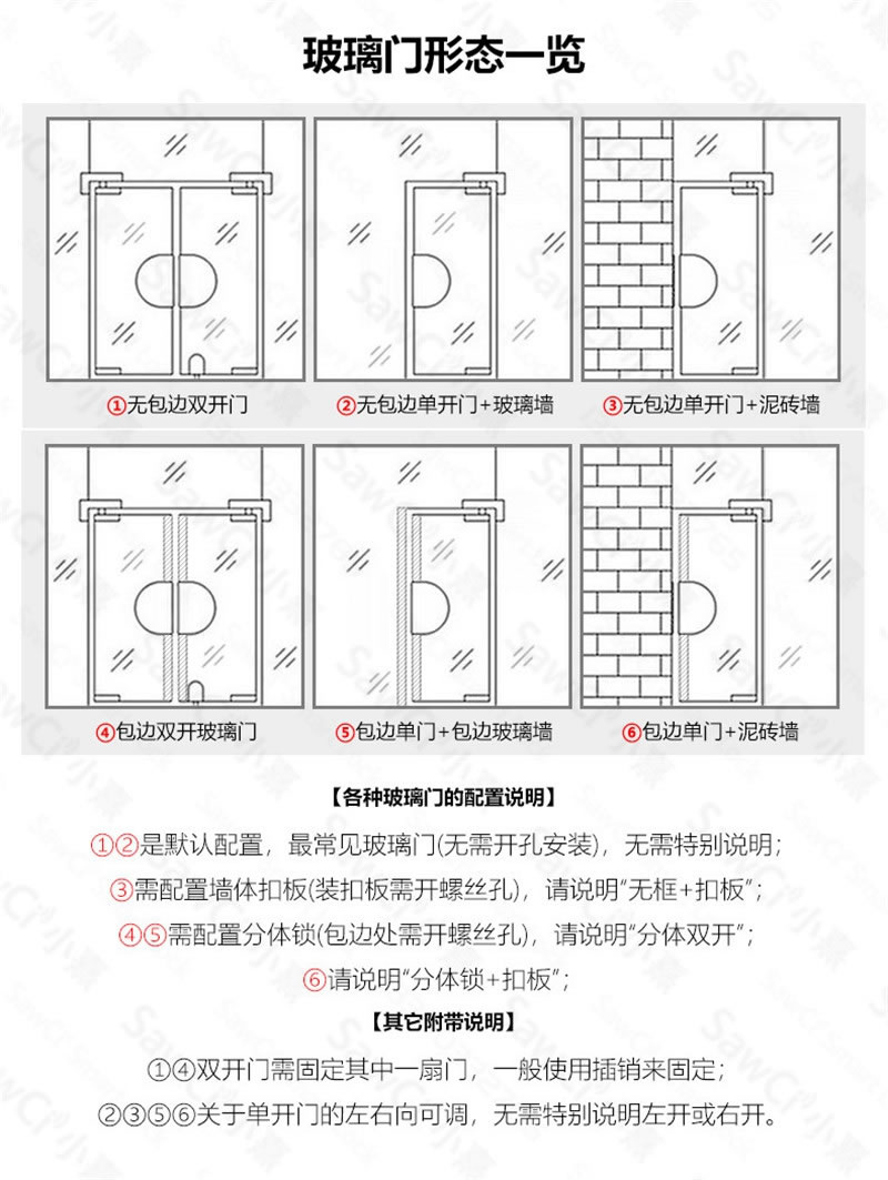 小熹免开孔智能玻璃门锁 单双玻璃门指纹锁