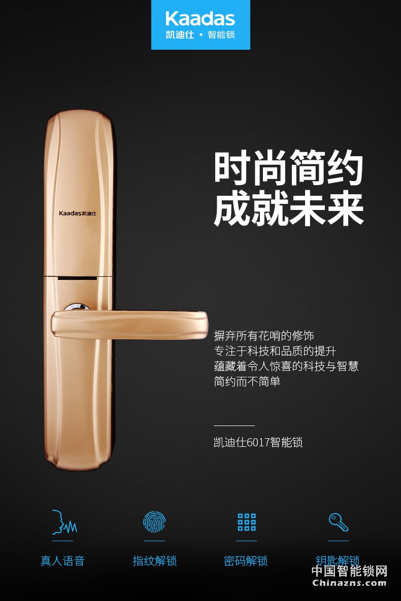 凯迪仕指纹密码锁 智能家用 电子防盗门锁6017