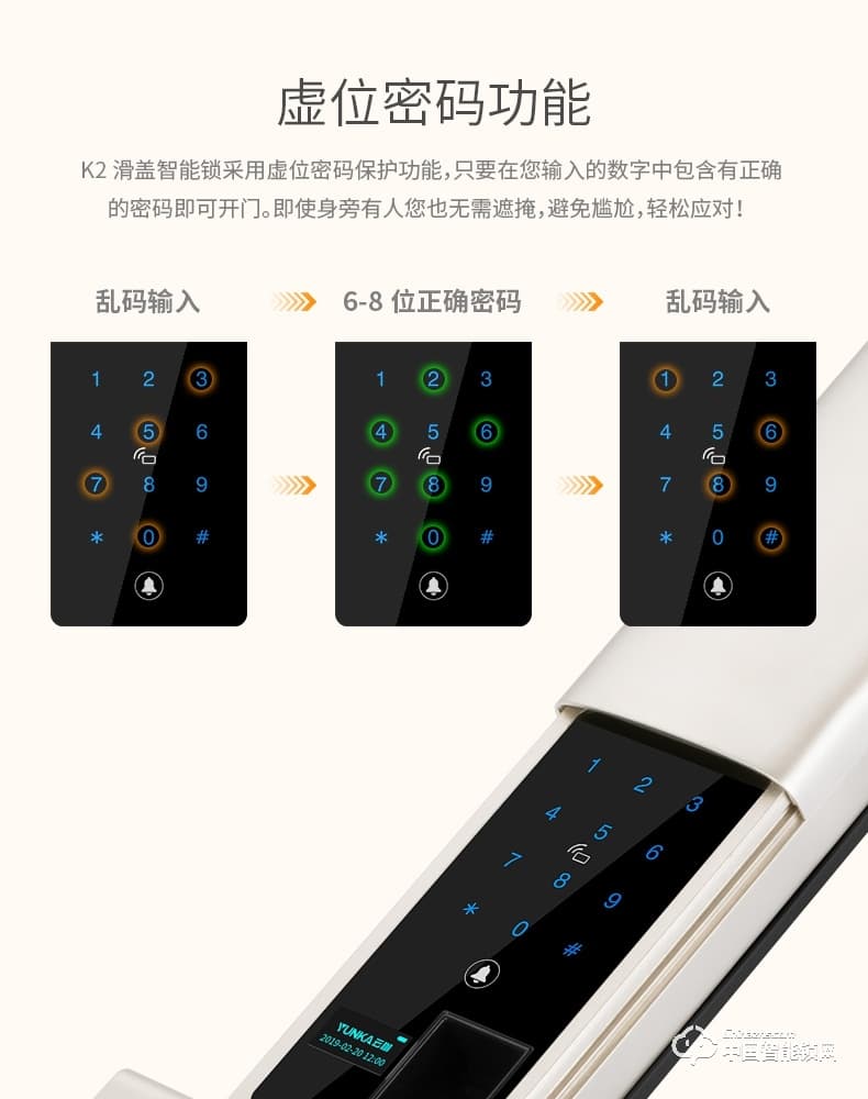云咖智能锁K2滑盖智能门锁 公司家用防盗门锁电子锁