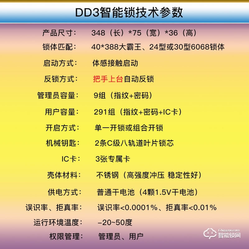 威士迪智能锁 DD3指纹密码刷卡微信解锁