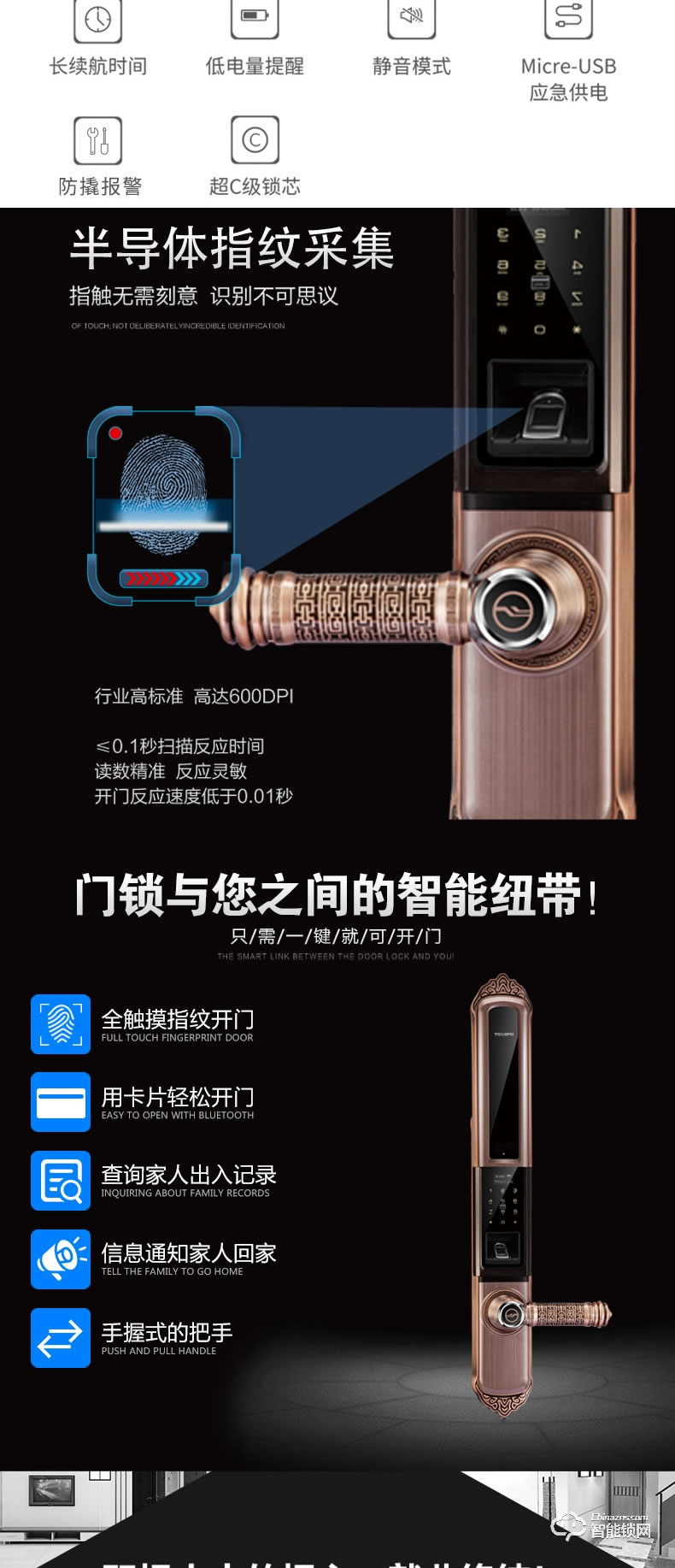 美利保智能锁 M616B滑盖智能指纹锁