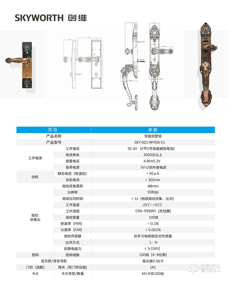 创维智能锁 V1别墅双开门欧式指纹锁