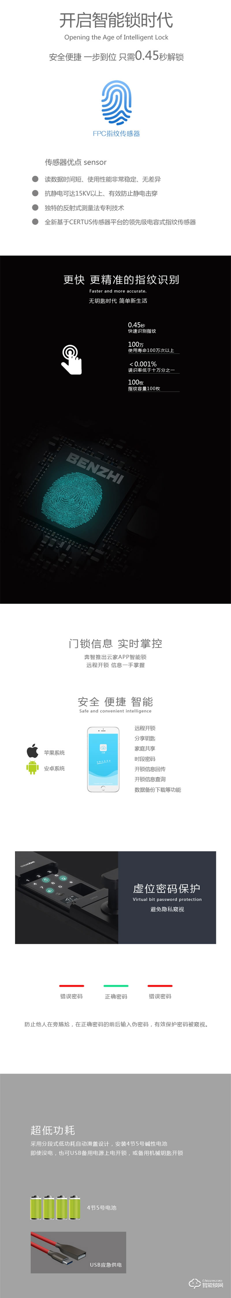 奔智智能锁 FCL13防盗门滑盖密码锁智能门锁