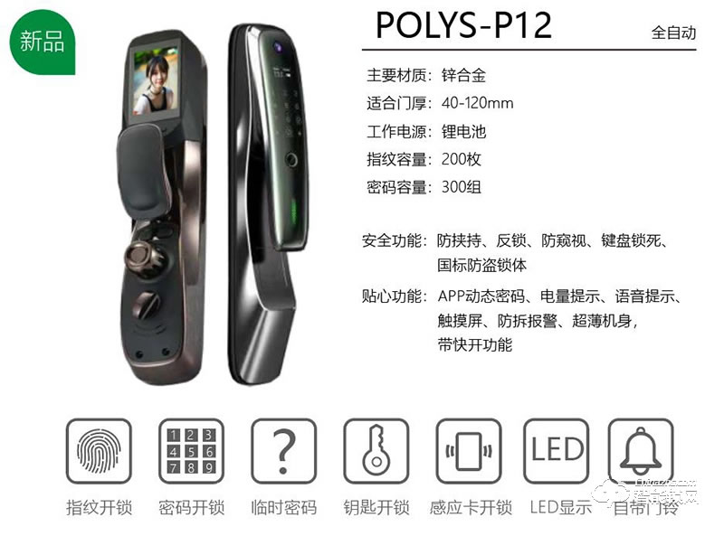 铂力斯盾智能锁 P12家用防盗门锁指纹密码锁
