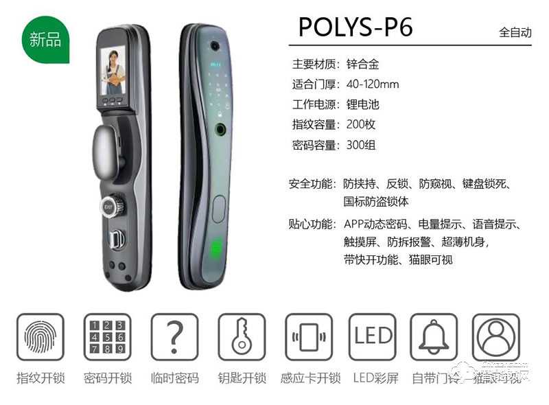 铂力斯盾智能锁 P6人脸识别家用防盗门锁密码锁