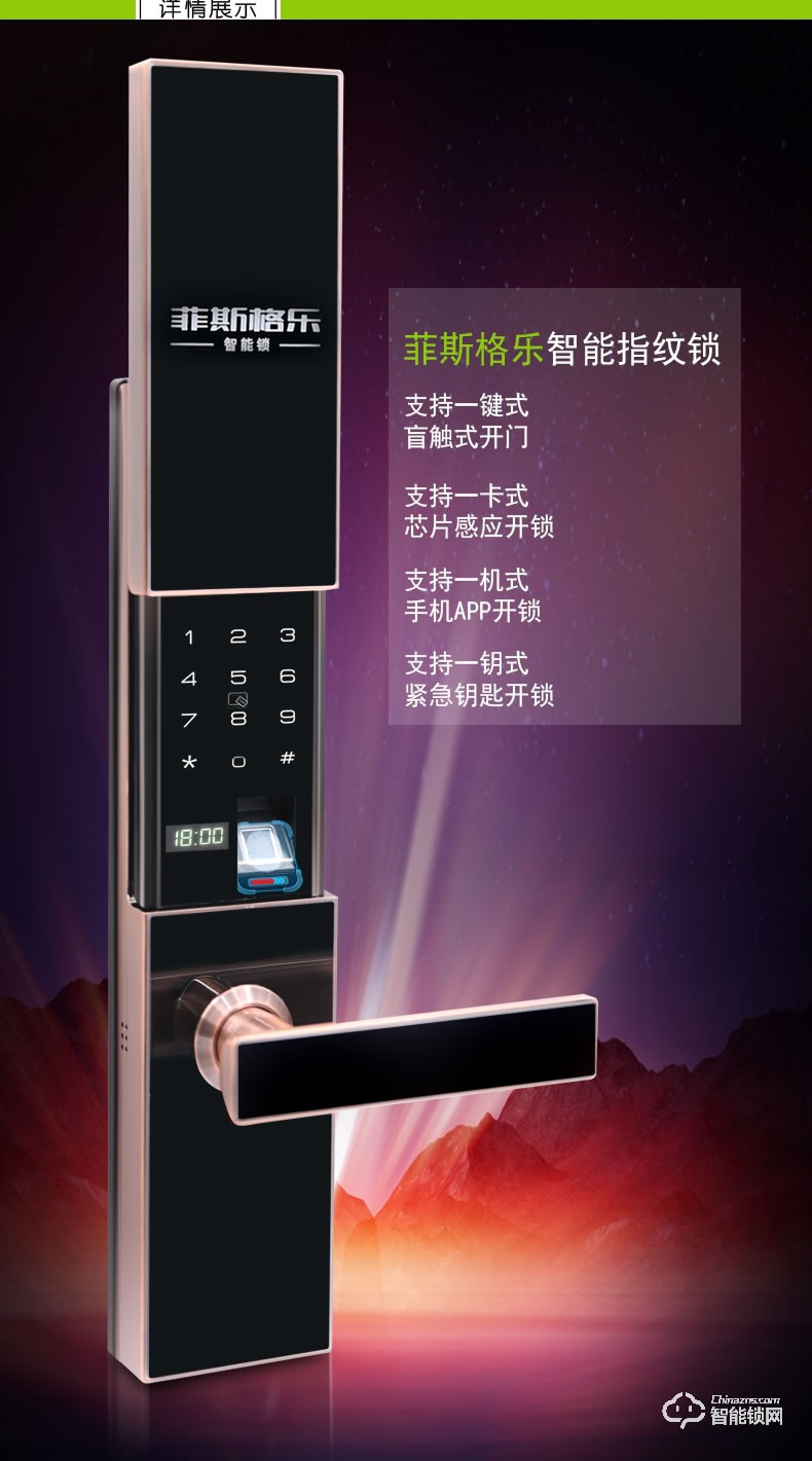 菲斯格乐智能锁 6818滑盖电子智能门锁